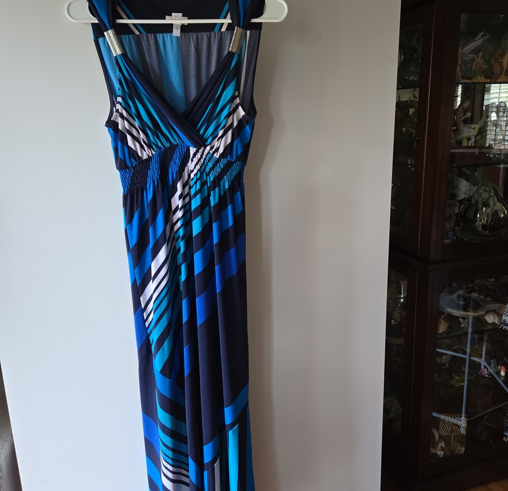 Chico's Blue, Navy & White Striped Maxi Dress